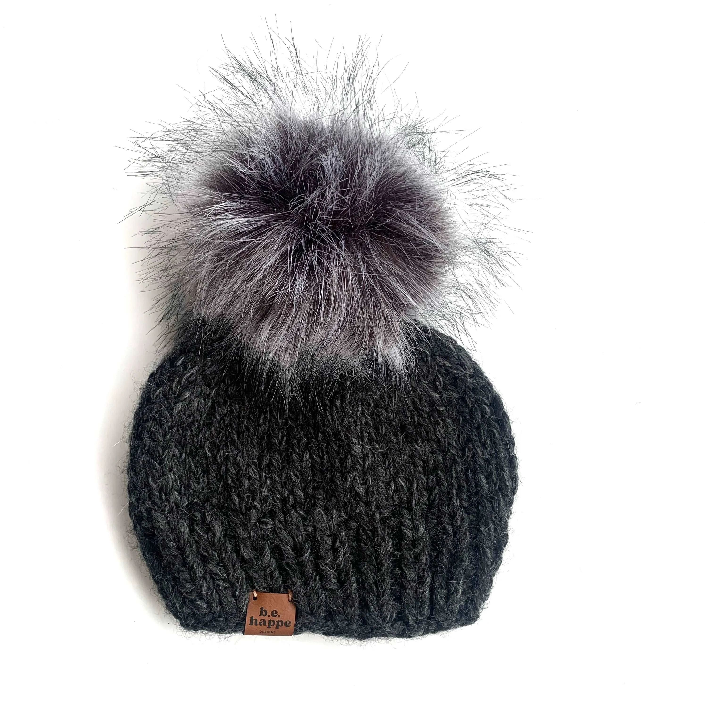 0-3 month Baby Pom Pom Hat | Charcoal Gray Infant Beanie