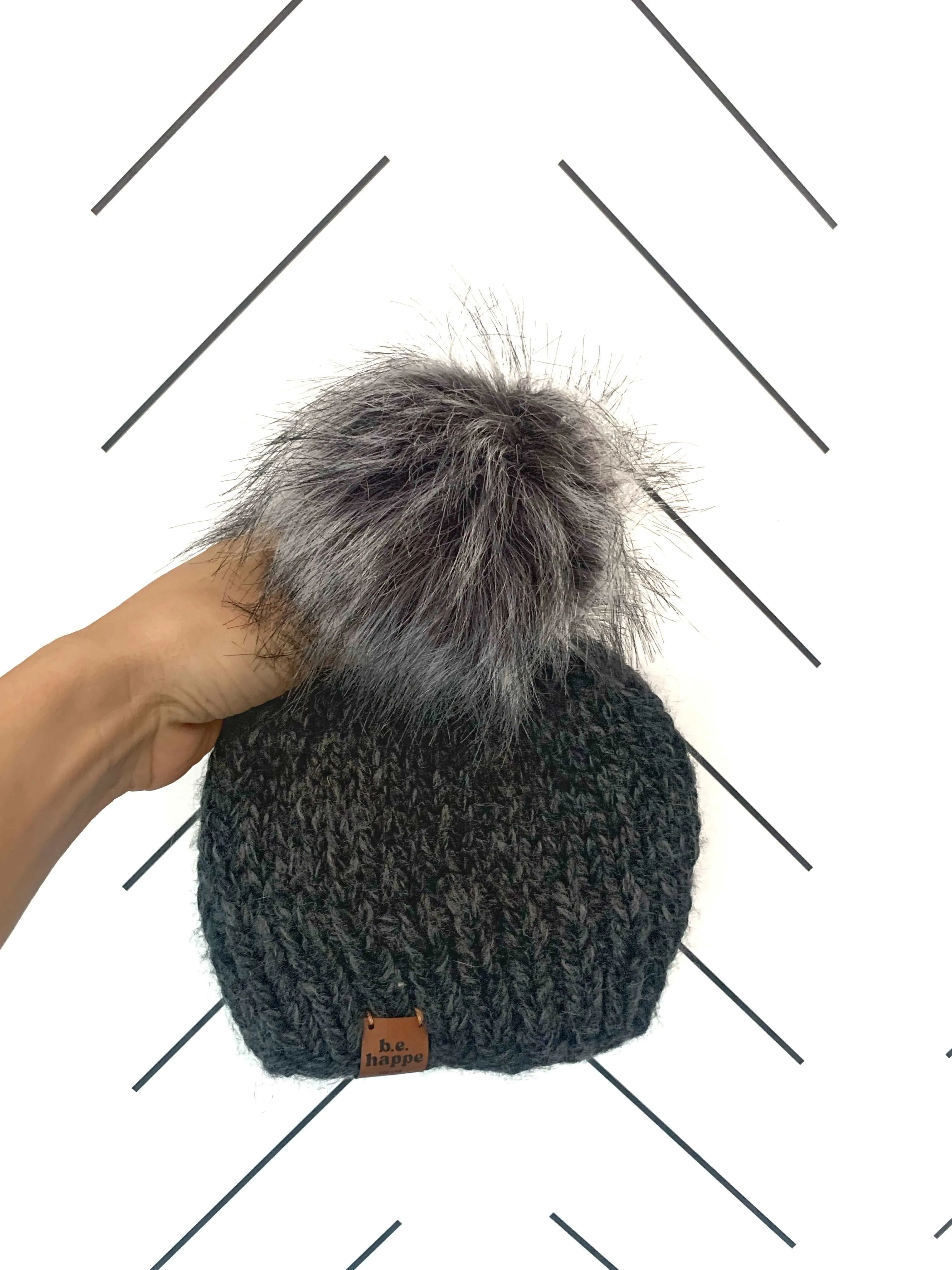 0-3 month Baby Pom Pom Hat | Charcoal Gray Infant Beanie