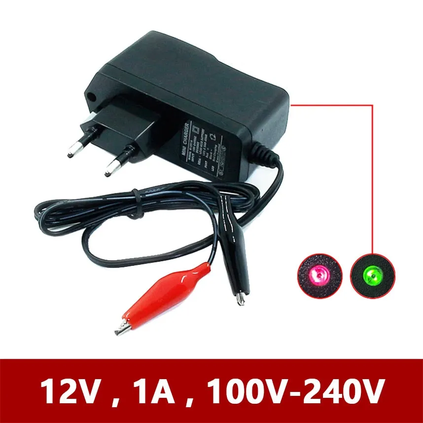 12V 1000ma Smart Lead Acid AGM GEL Battery Charger for Car Motorcycle DC 12 V Volt 1A 220V Motor 4ah 7ah 10ah 12ah 20ah Moto EU