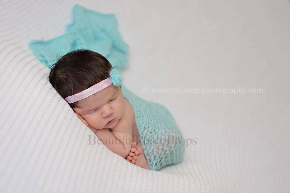 Aqua Blue Mohair Knit Baby Wrap Layering Piece