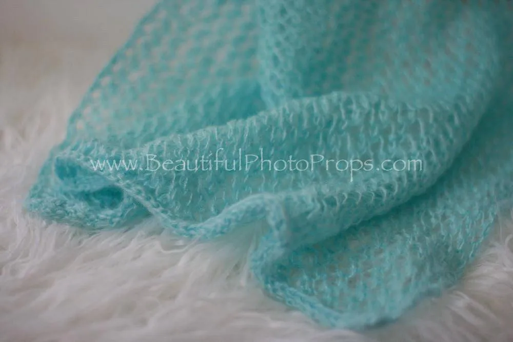 Aqua Blue Mohair Knit Baby Wrap Layering Piece