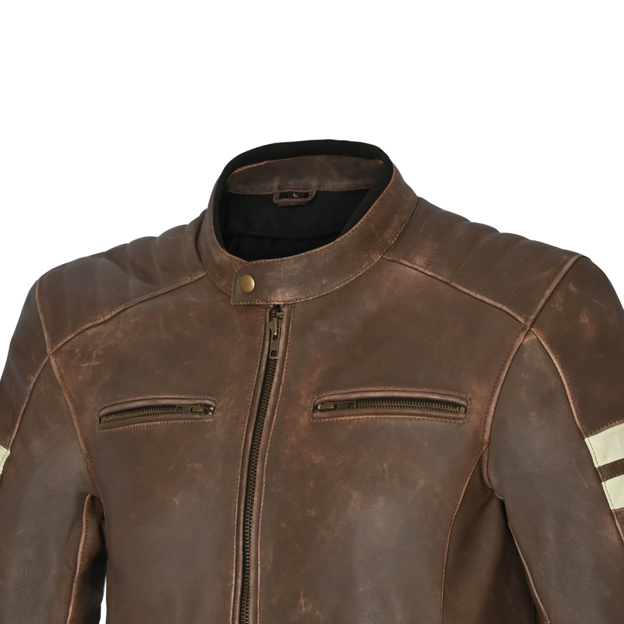 Bela Stark Motorcycle Riding Leather Jacket Vintage Brown Beige