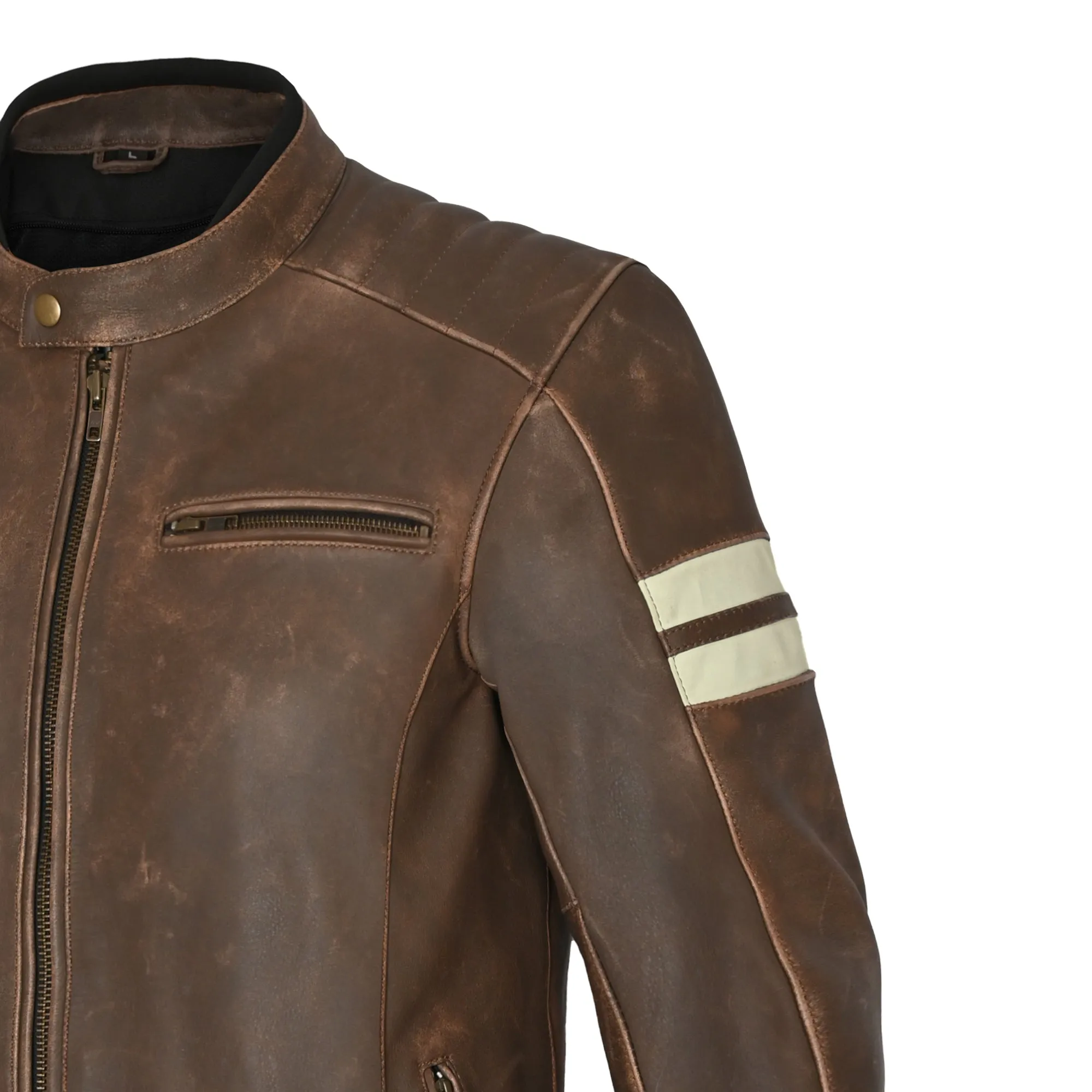 Bela Stark Motorcycle Riding Leather Jacket Vintage Brown Beige