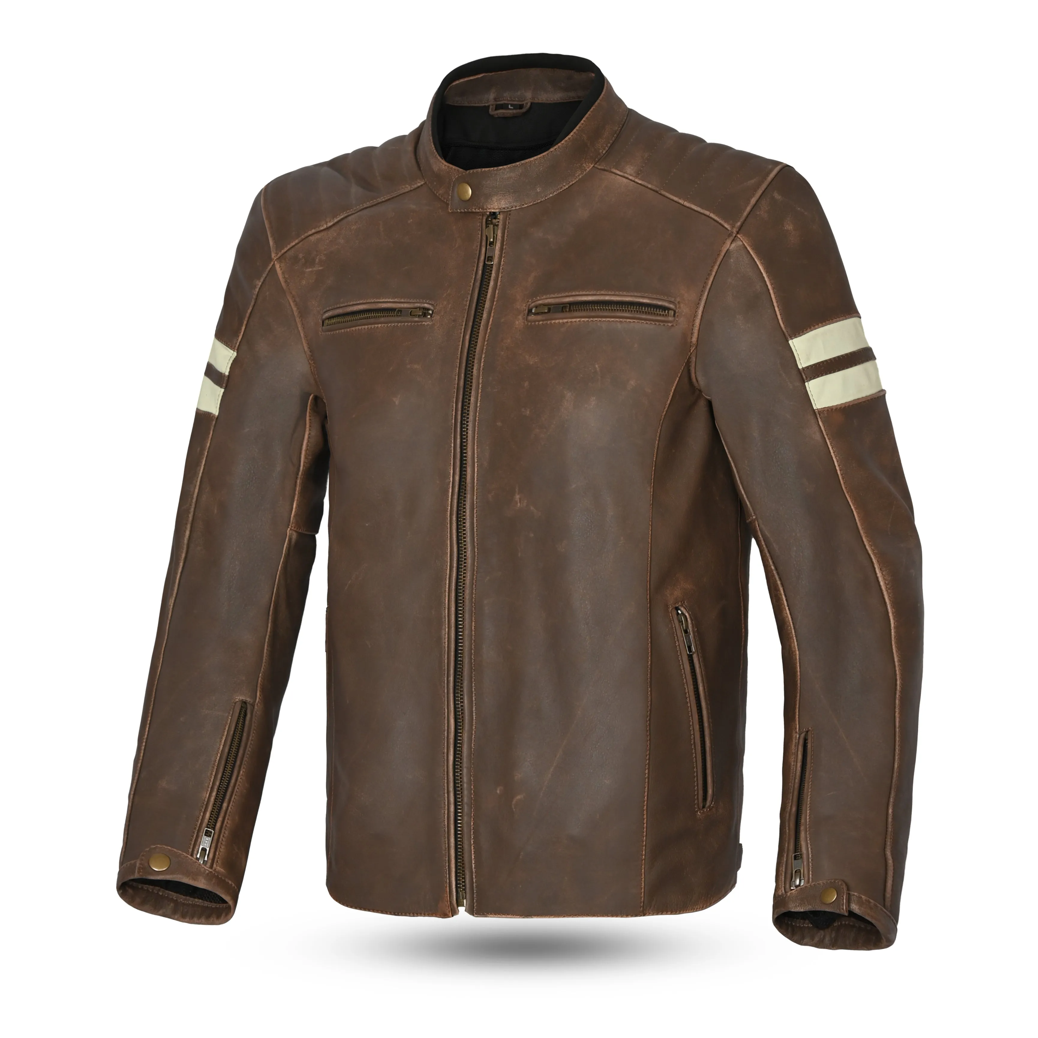 Bela Stark Motorcycle Riding Leather Jacket Vintage Brown Beige