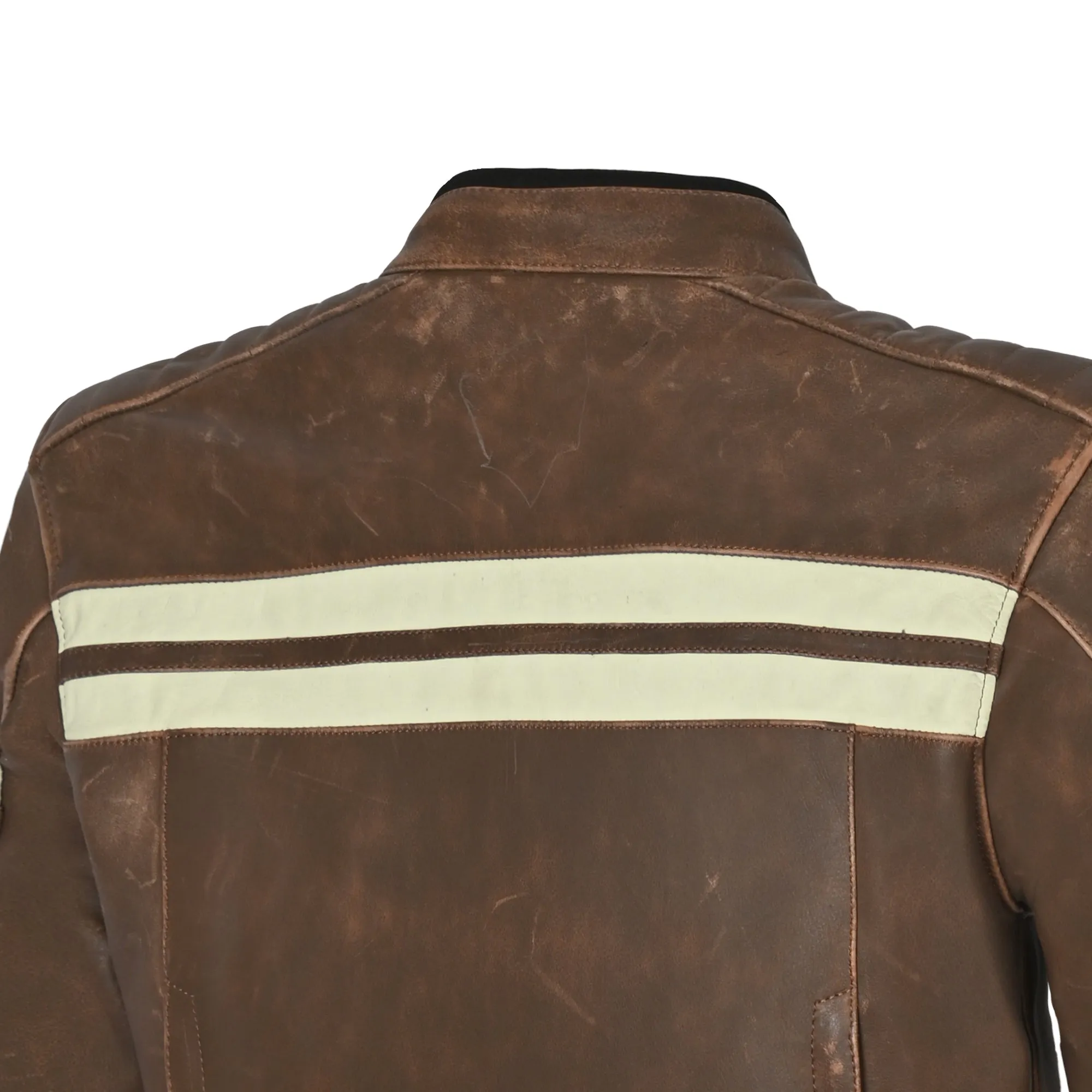 Bela Stark Motorcycle Riding Leather Jacket Vintage Brown Beige