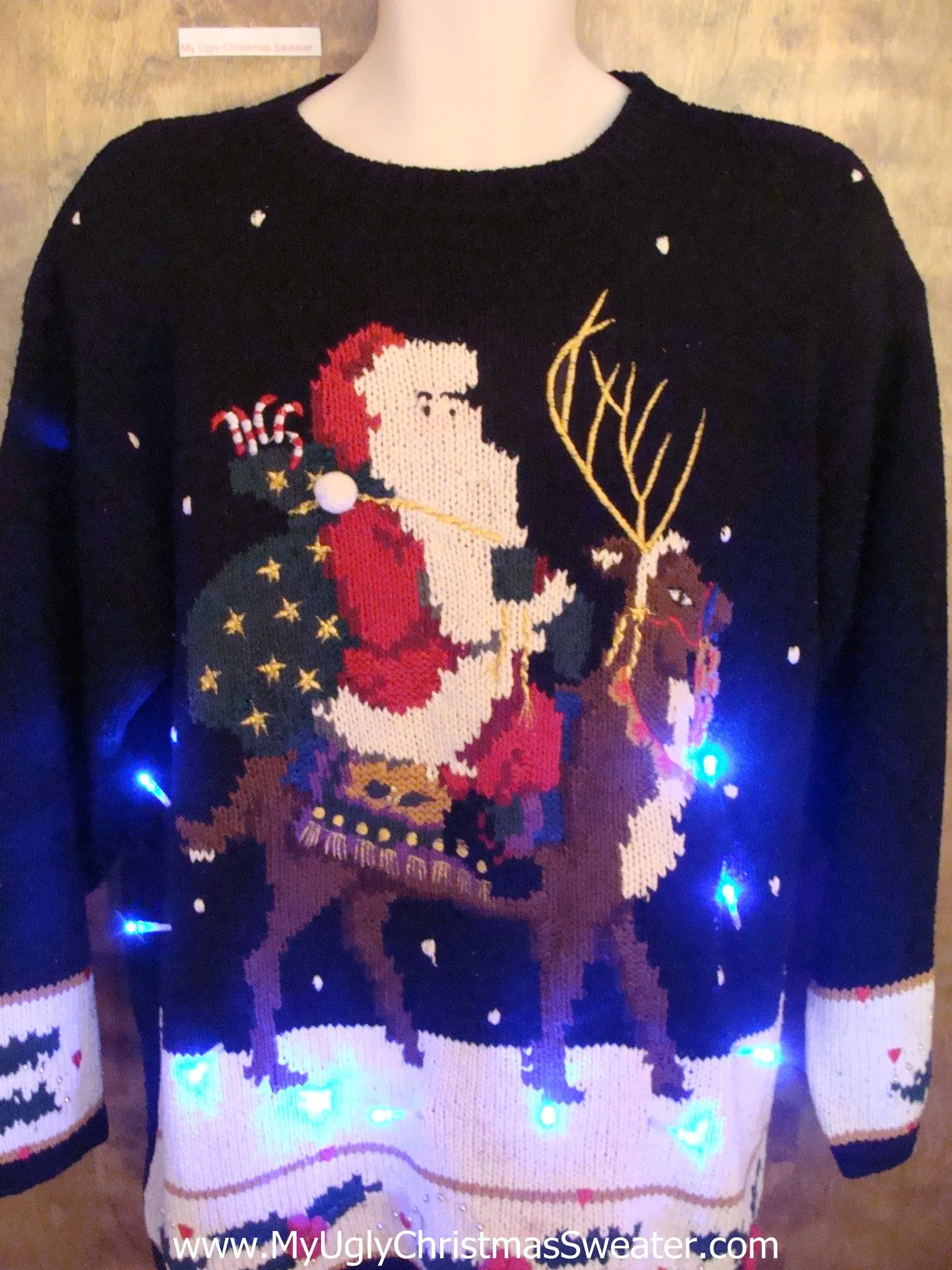 Best Fancy Santa and Reindeer Light Up Ugly Xmas Sweater