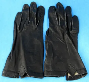 Black Leather Gloves Italian Kid Stitch Detail Italy 1960s Washable Leather Soft