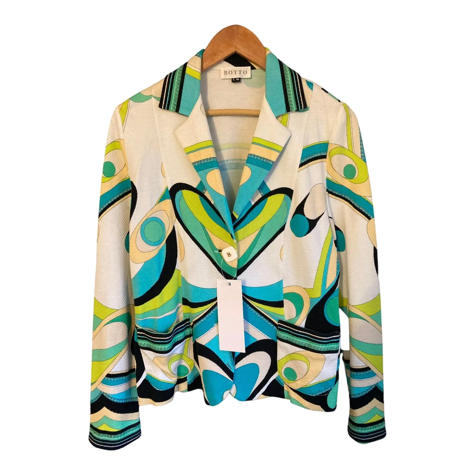 Botto Pucci Green Cotton Multi-Coloured Long Sleeved Jacket UK Size 14