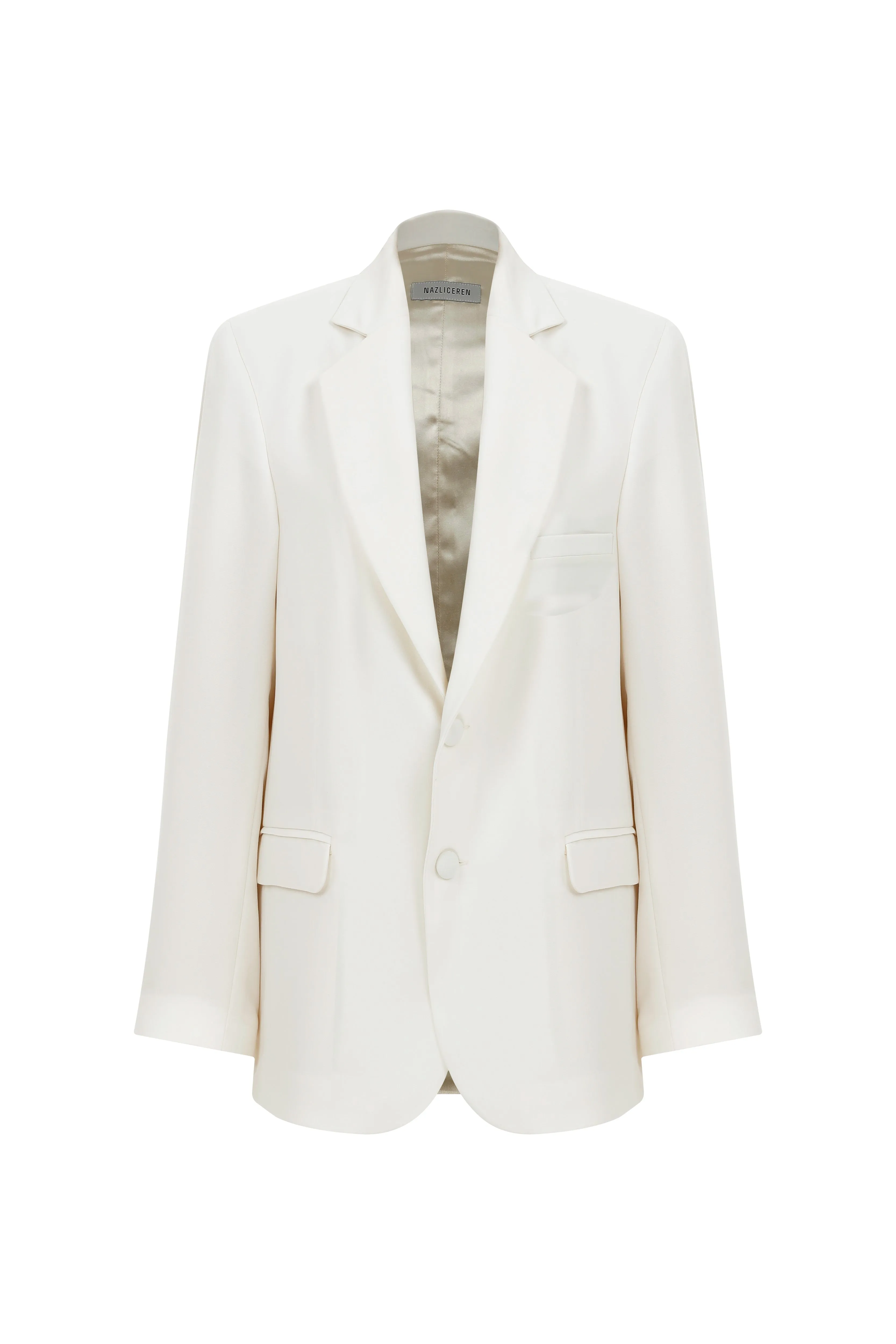 Boxy Oversize Crepe Blazer in Blanche