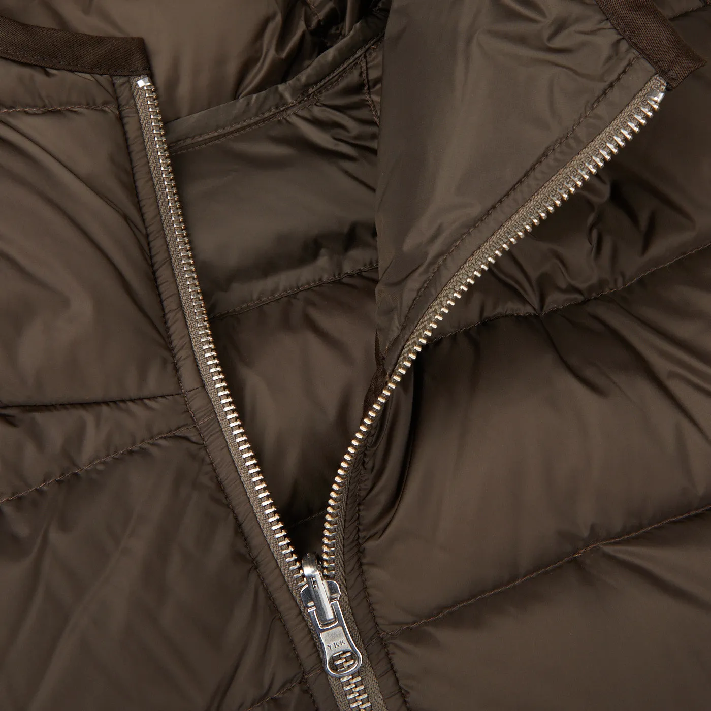 Brown Nylon Down Padded Liner Hood Jacket