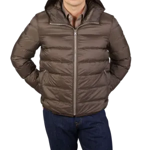 Brown Nylon Down Padded Liner Hood Jacket