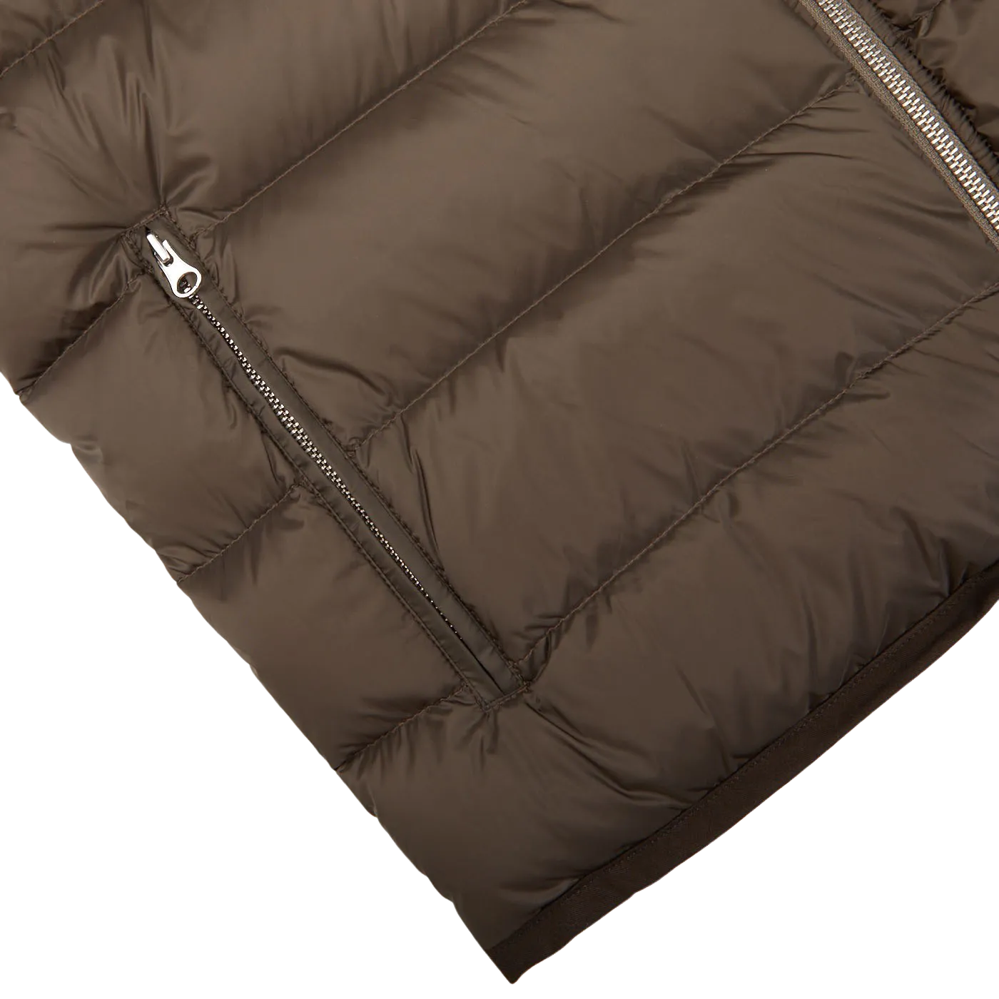 Brown Nylon Down Padded Liner Hood Jacket