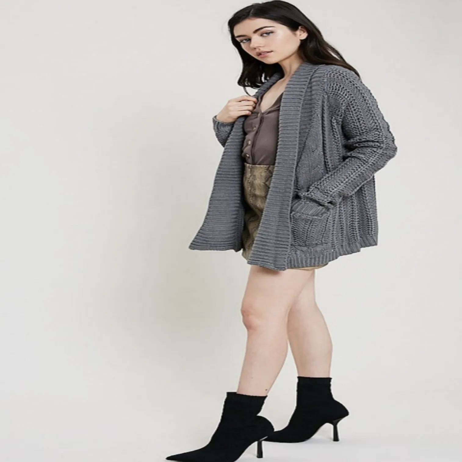 Cable Knit Cardigan in Charcoal