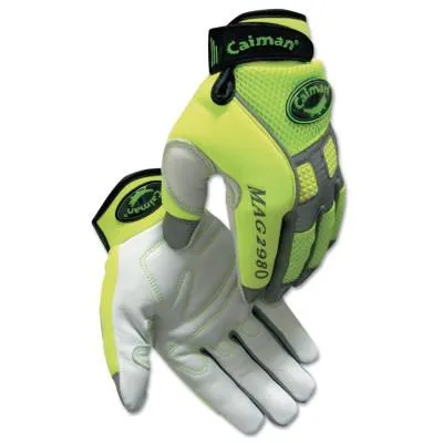 Caiman White Goat Grain Leather Multi-Activity Gloves, 2X-Large, Hi-Viz Lime Green, 2980-XXL