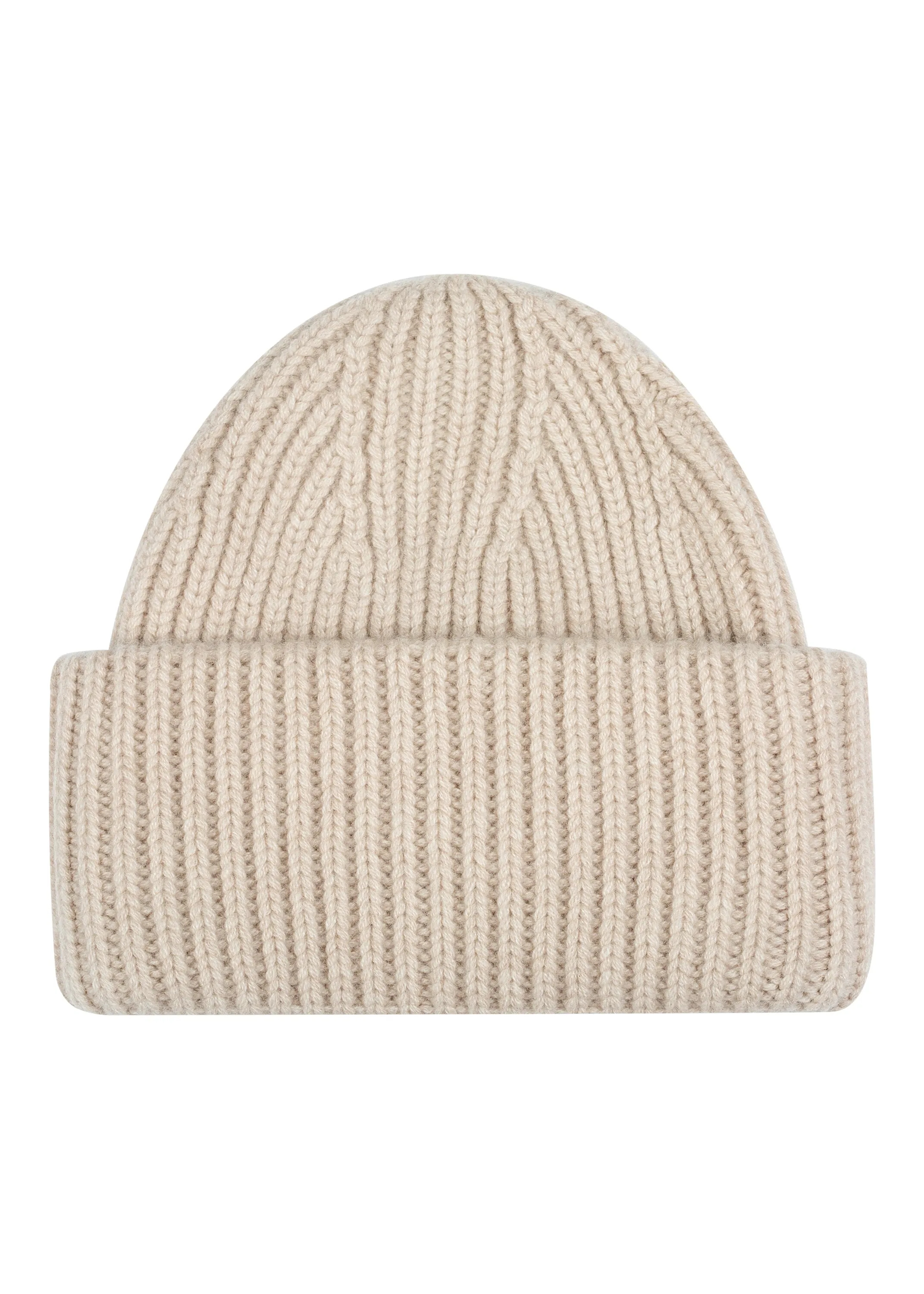 Cashmere thick rib beanie in Wheat