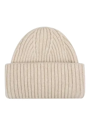 Cashmere thick rib beanie in Wheat