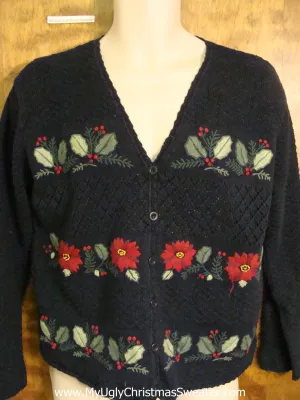 Cheap Corny Cheesy Christmas Sweater with Poinsettias