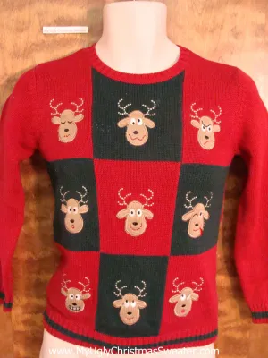 CHILD Reindeer Tic Tac Toe Corny Cheesy Christmas Sweater