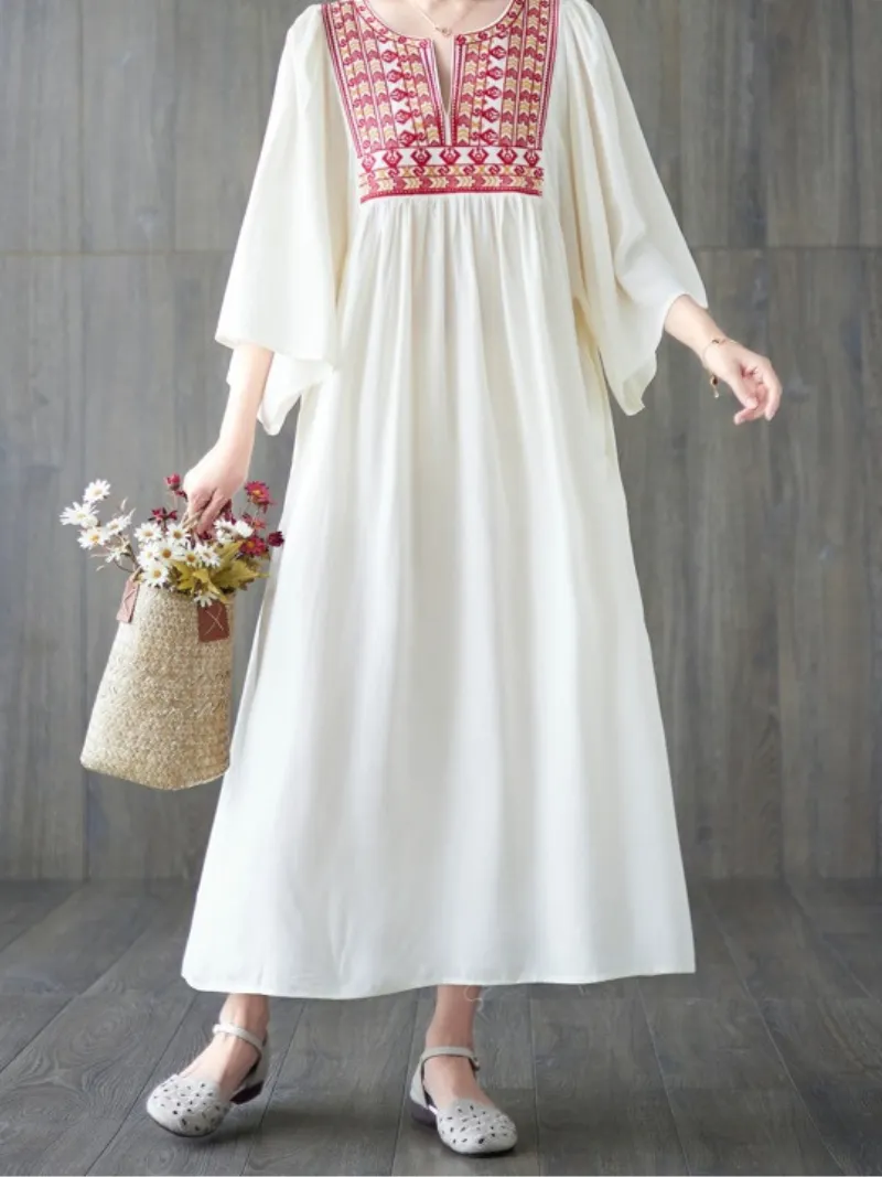 Close Your Eyes Embroidery Pocket A-Line Dress