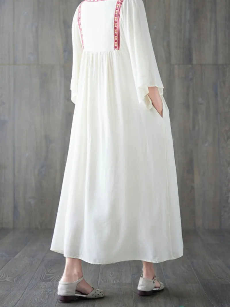 Close Your Eyes Embroidery Pocket A-Line Dress