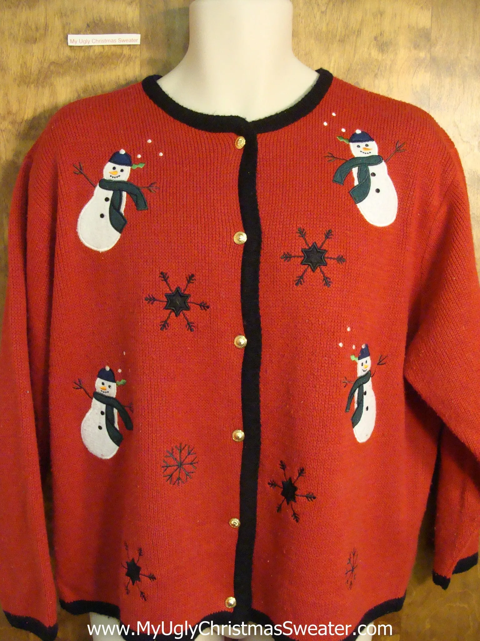 Cute Holiday Sweater with a Foursome of Fun Snowmen