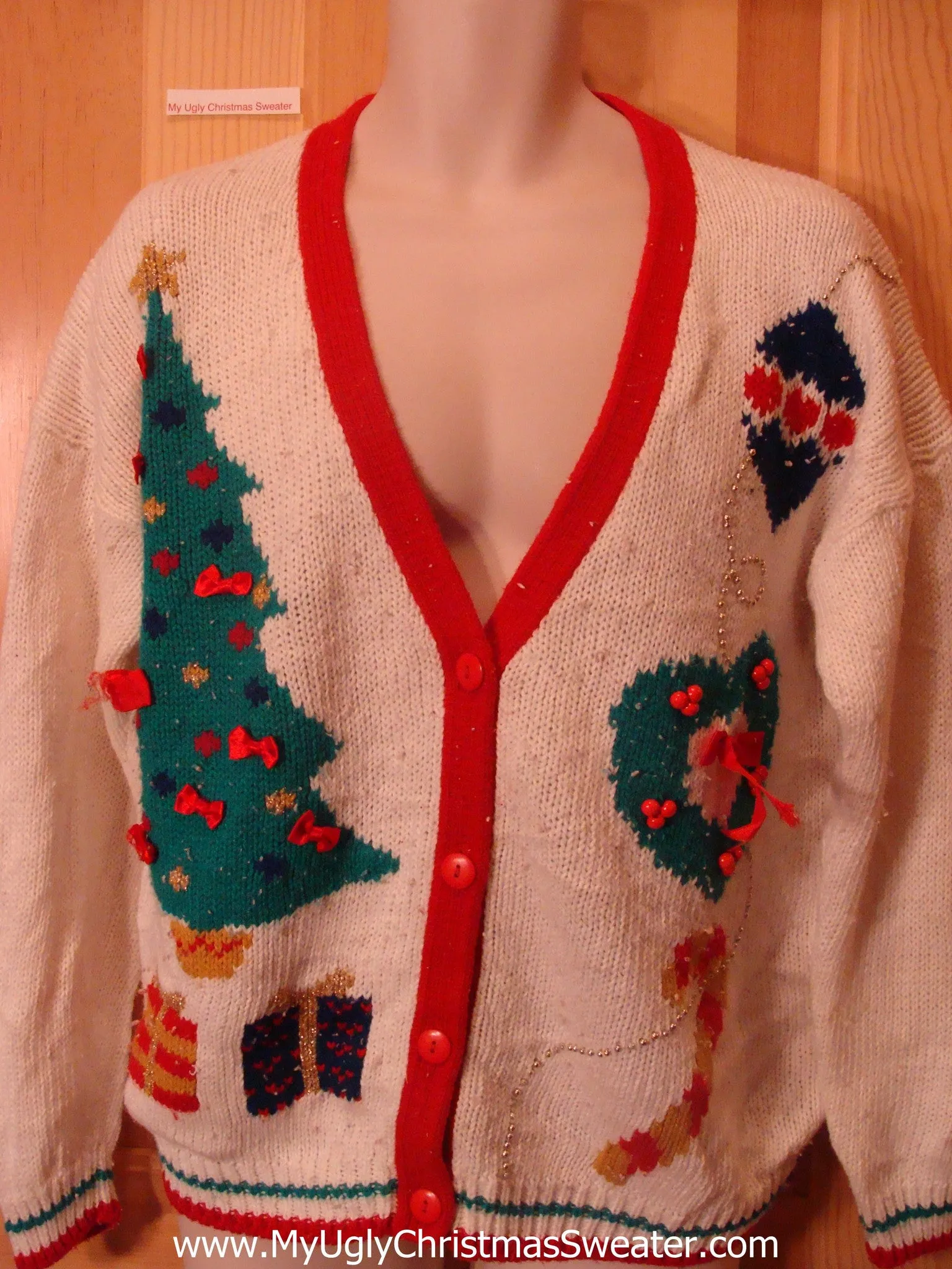 Funny Ugly Christmas Sweater 80s Cardigan with Tree