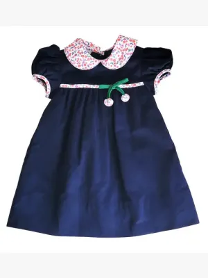 Girl's "Cherries"  Navy Corduroy Float Dress