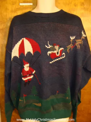 Golfing Santa and Reindeer Mens Ugliest Christmas Sweater Pullover