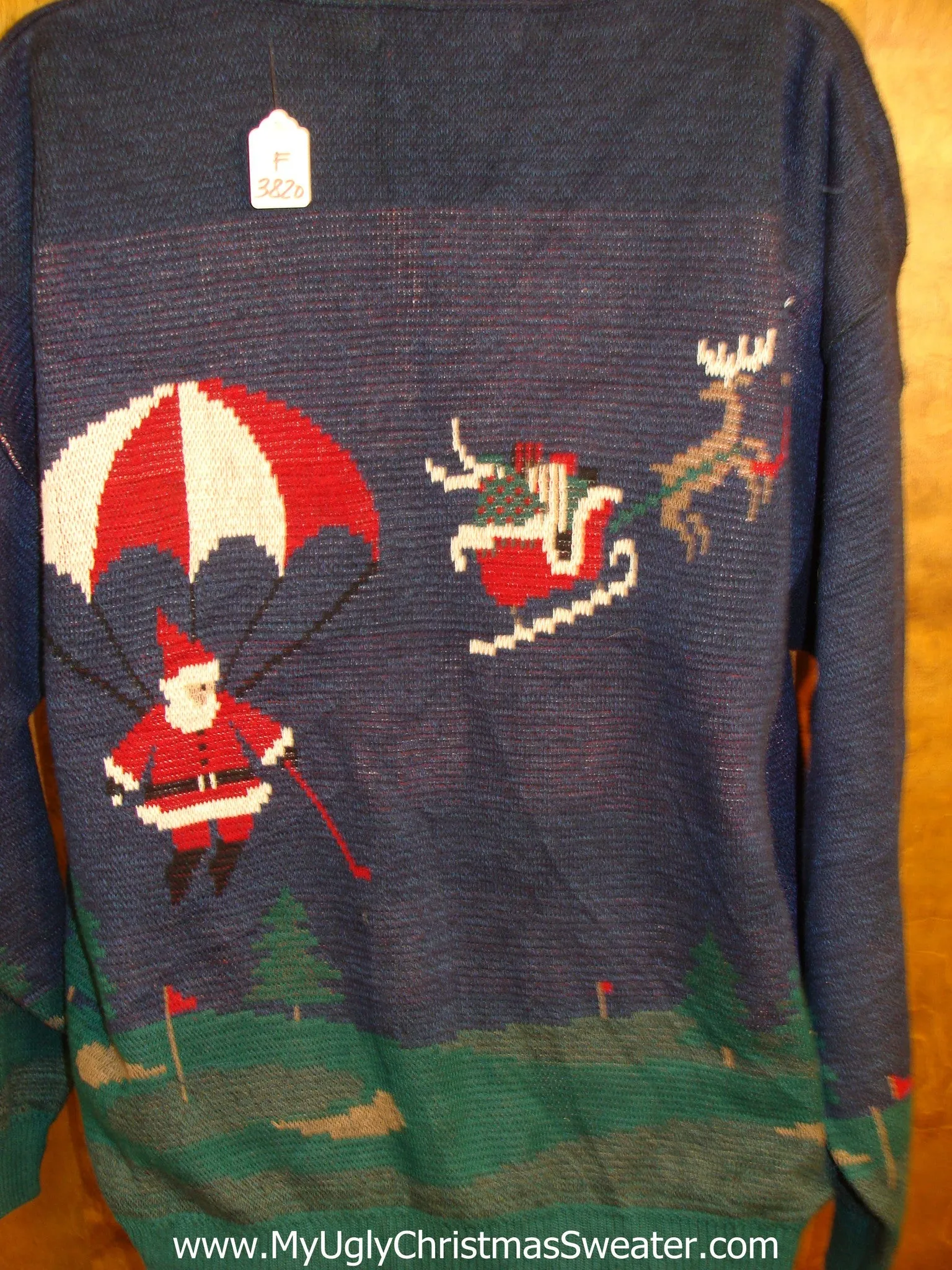 Golfing Santa and Reindeer Mens Ugliest Christmas Sweater Pullover