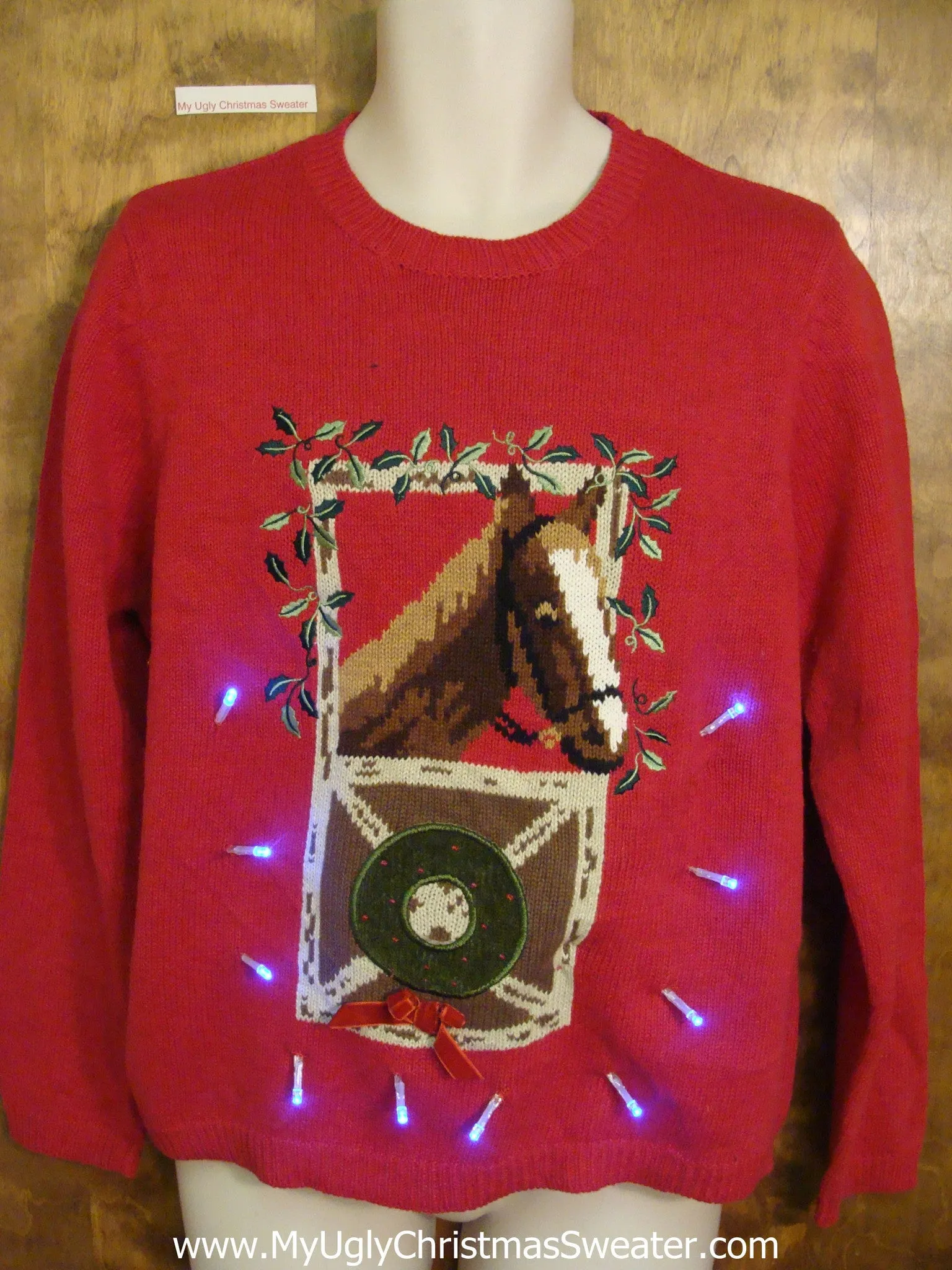 Happy Festive Horse Light Up Ugly Xmas Sweater