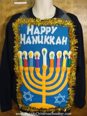 HAPPY HANUKKAH Mens Sweater with Garland