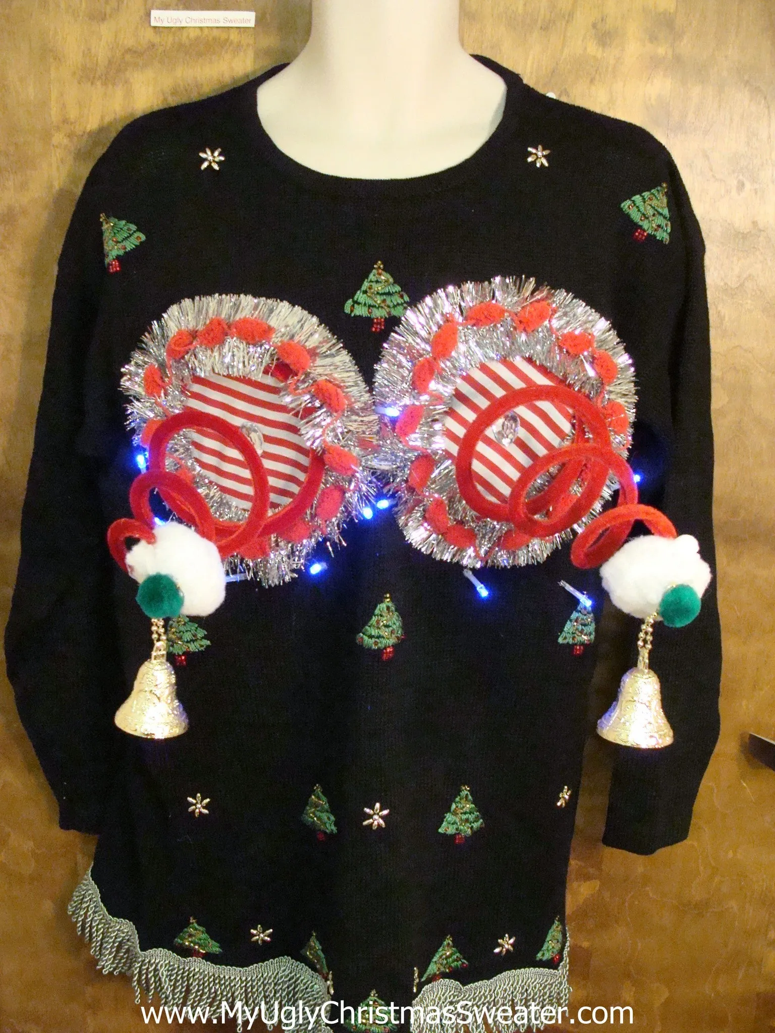 Holiday Tree Themed Ugly Christmas Sweater with Lights