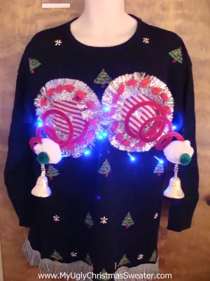 Holiday Tree Themed Ugly Christmas Sweater with Lights