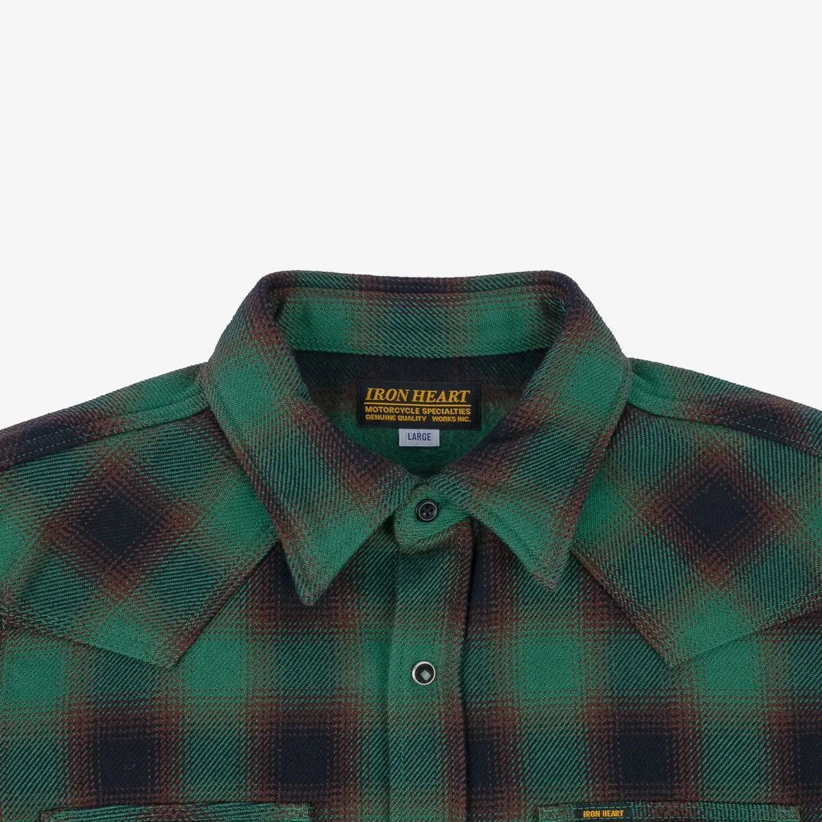 Iron Heart IHSH-373-GRN - Ultra Heavy Flannel Ombré Check Western Shirt - Green