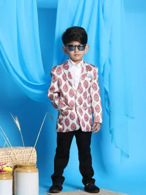 Jashvi Boy's Cream Base Multi-Color Printed Blazer