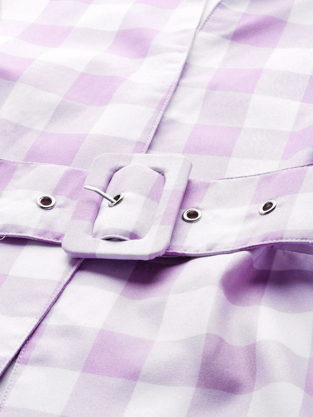 Lavender & White Check Belted Blazer