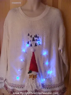 Light Up Christmas Sweater 3D Santa and Fringe