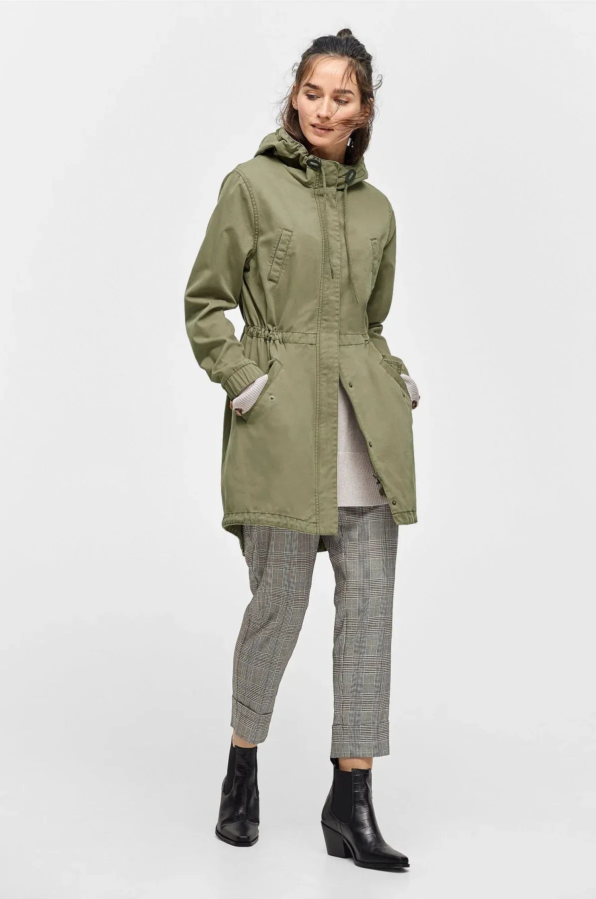 Longline Zip Front Parka Coat Jacket