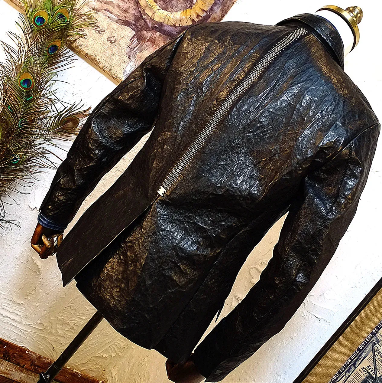 Men's Leather Blazer Short Slim Fit Gothic Style Vintage Jacket