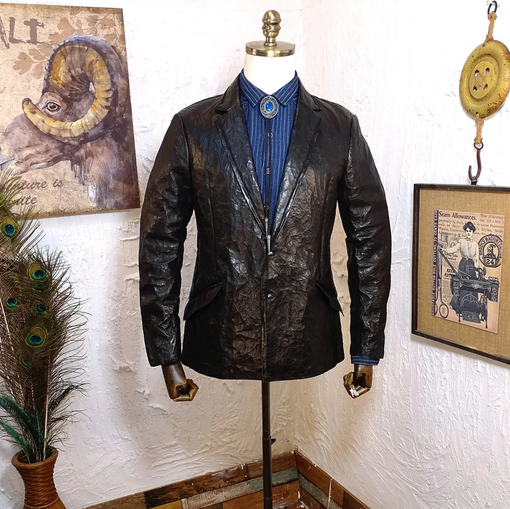 Men's Leather Blazer Short Slim Fit Gothic Style Vintage Jacket