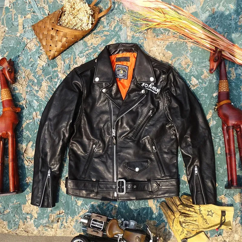 Men's Motorcycle Leather Jacket - Horsehide Slim Fit Racer Style