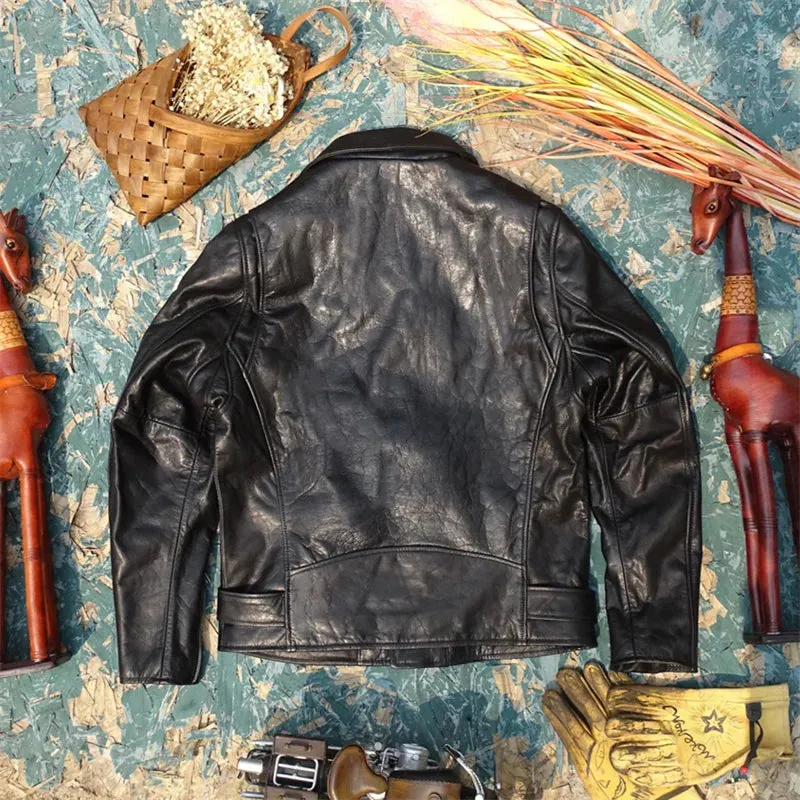 Men's Motorcycle Leather Jacket - Horsehide Slim Fit Racer Style