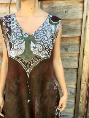 Moonlight Moss Tree of Life Organic Cotton Batik Dress