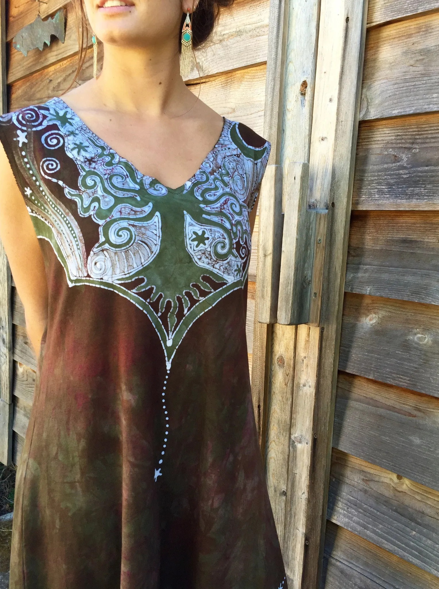 Moonlight Moss Tree of Life Organic Cotton Batik Dress