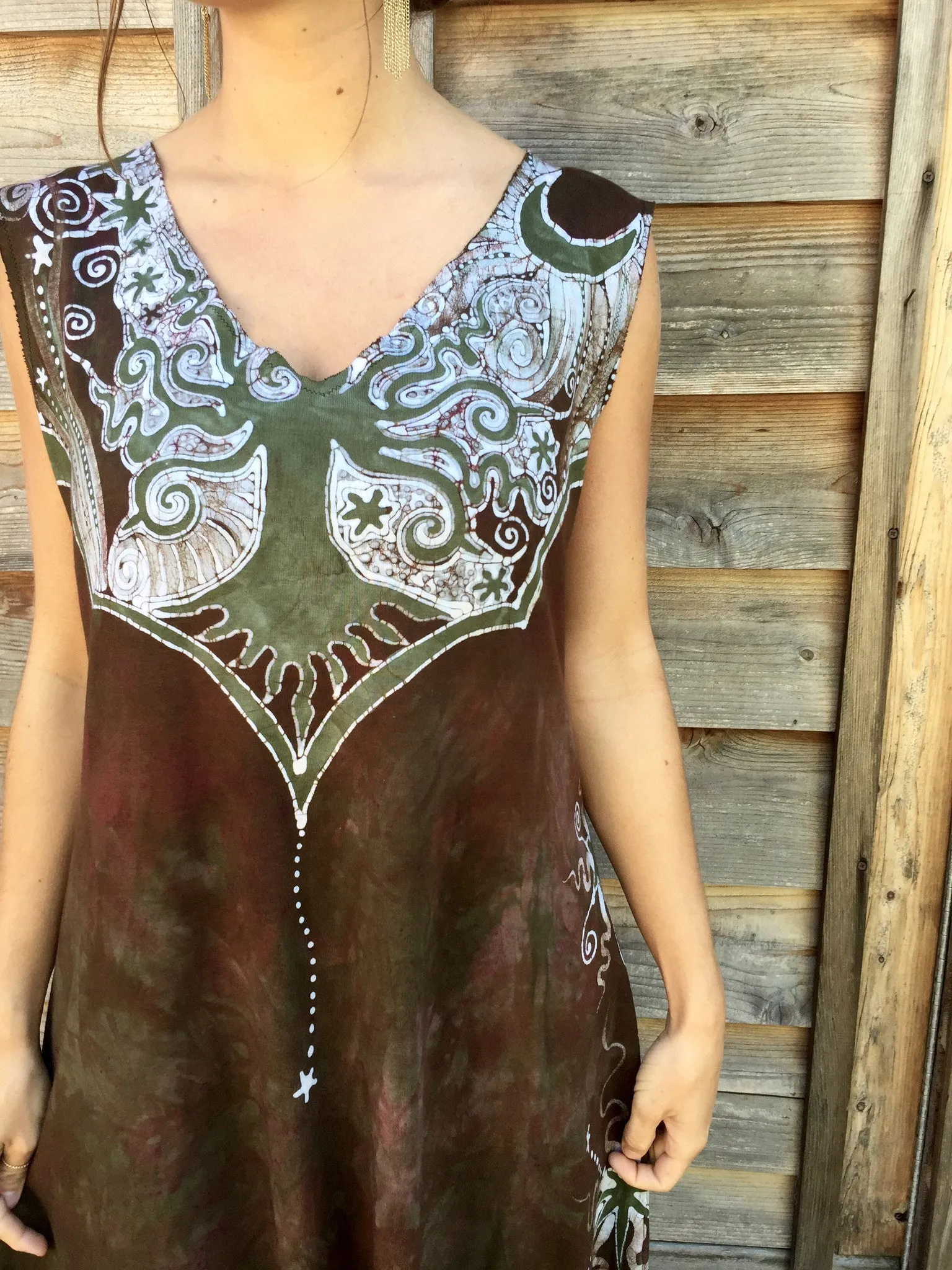 Moonlight Moss Tree of Life Organic Cotton Batik Dress