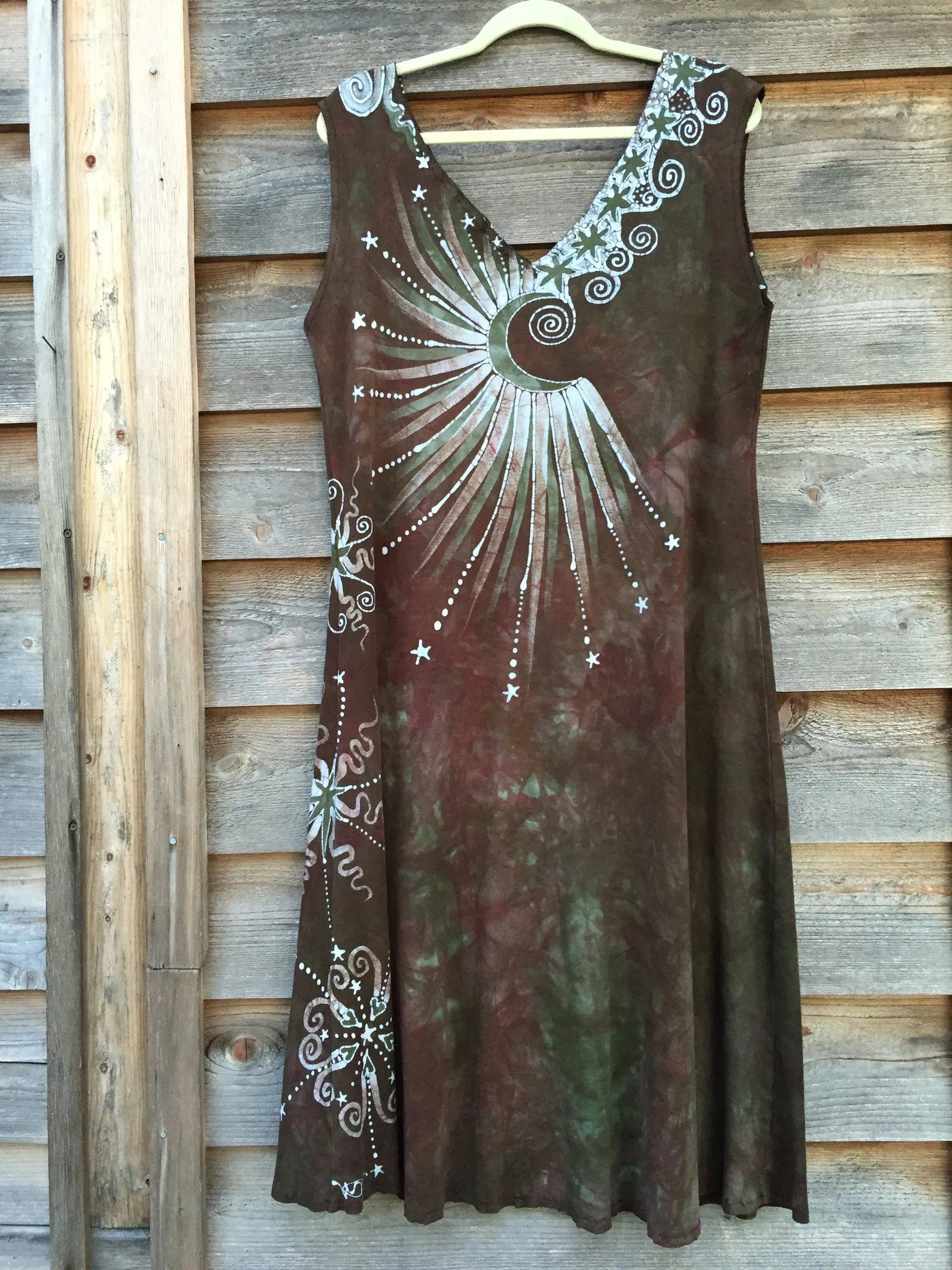 Moonlight Moss Tree of Life Organic Cotton Batik Dress