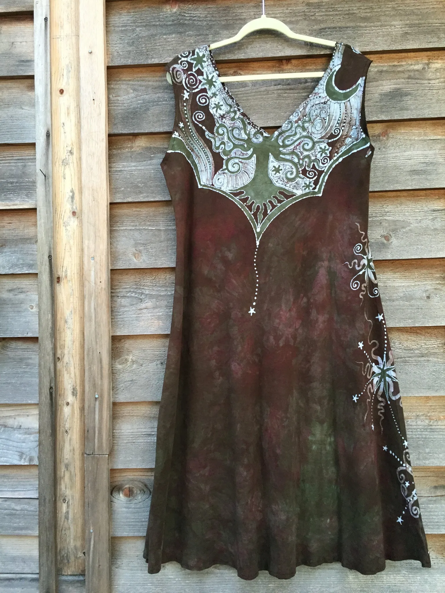 Moonlight Moss Tree of Life Organic Cotton Batik Dress