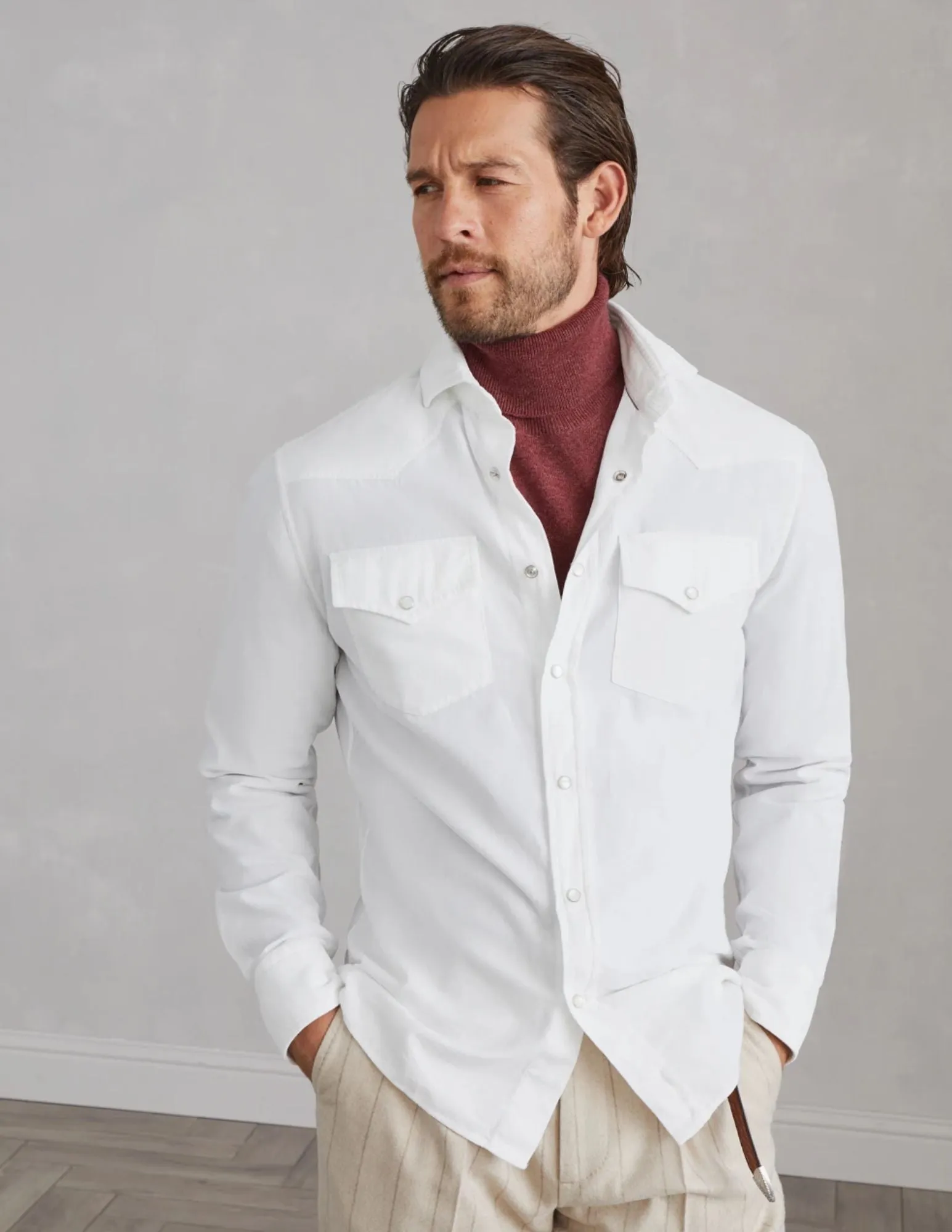 Narrow Wale Corduroy Western Shirt  | Snow