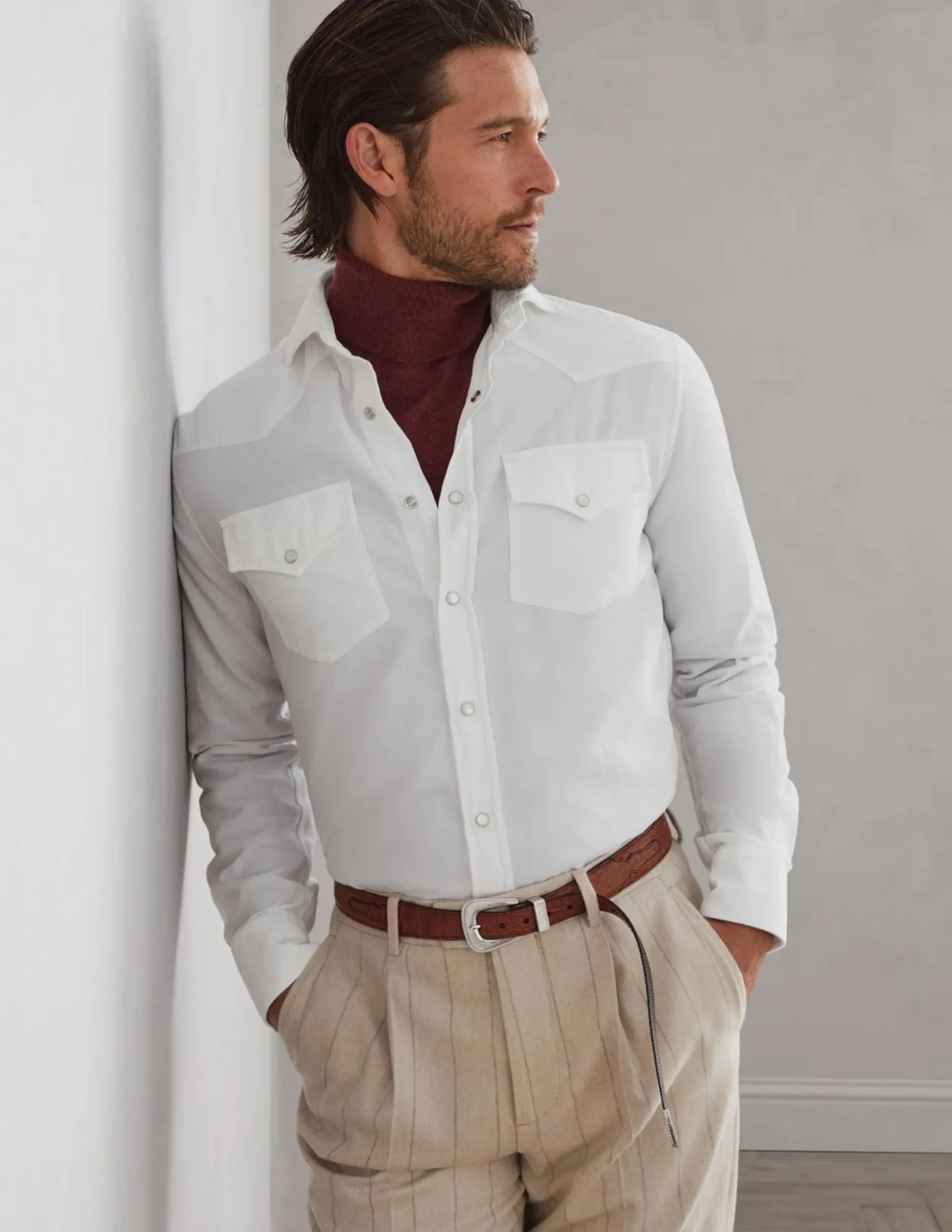 Narrow Wale Corduroy Western Shirt  | Snow