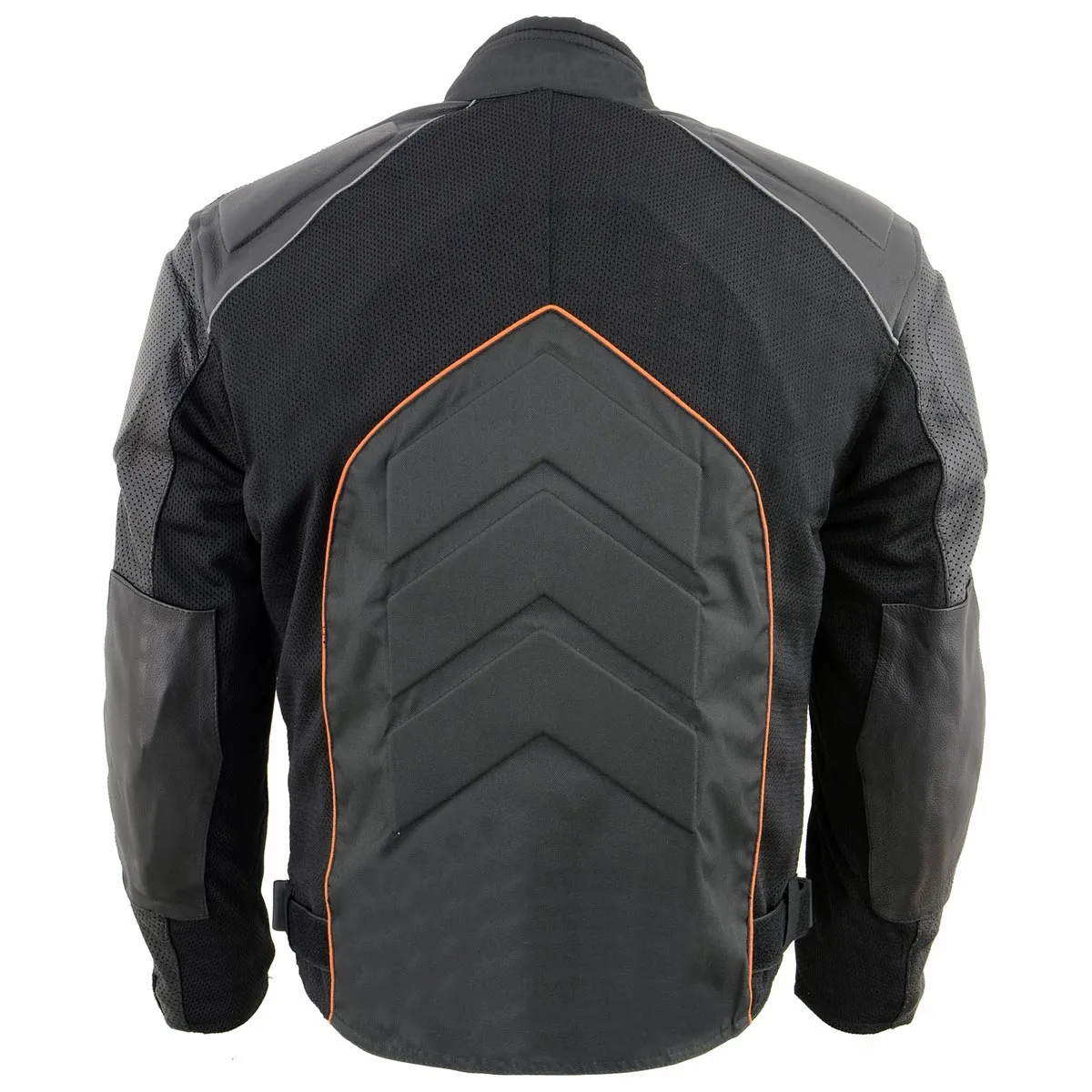 NexGen SH2153 Men's Black and Orange CE Armored Motorcycle Textile and Leather Combo Jacket